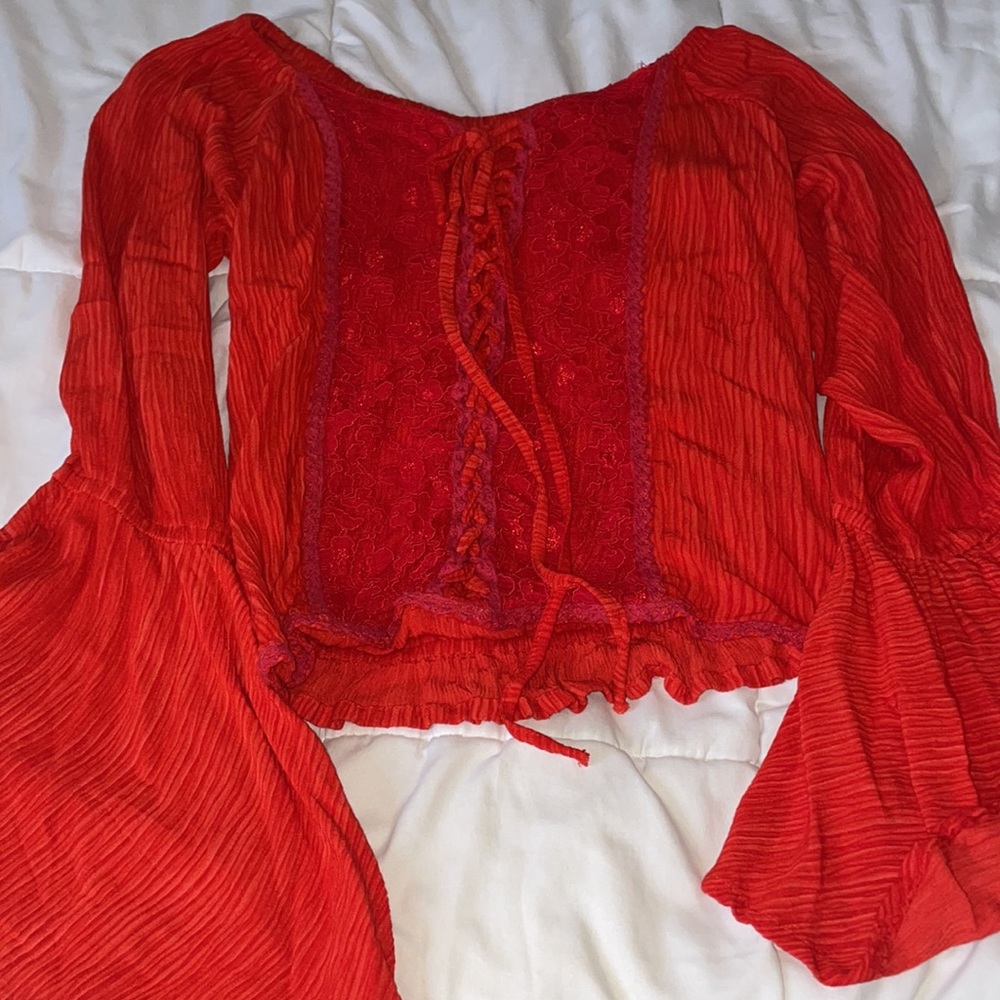 Off the shoulder red lace top